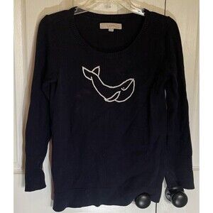 Loft XS Whale Sweater Navy Blue Long Sleeve Pullover